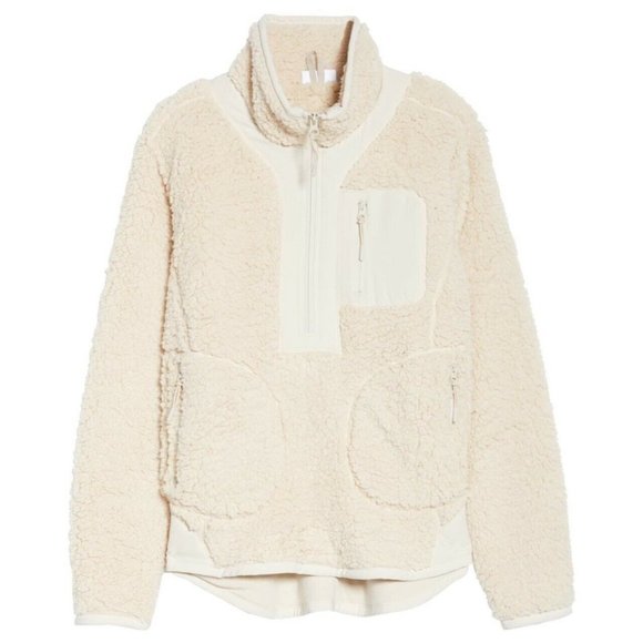 Zella Faux Shearling Pullover 1/2 Zip Fleece Beige - Picture 5 of 10